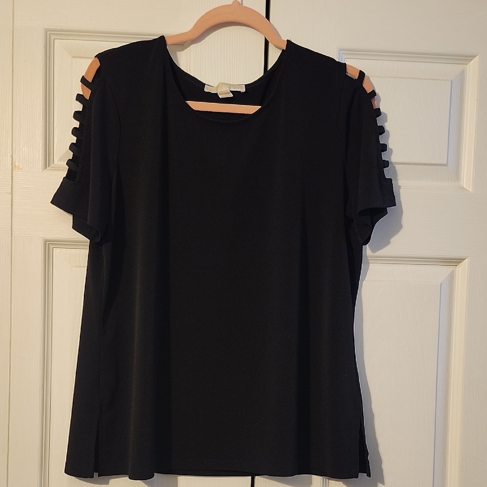 Michael Kors Black Short Sleeve Top with Cut-Out Details